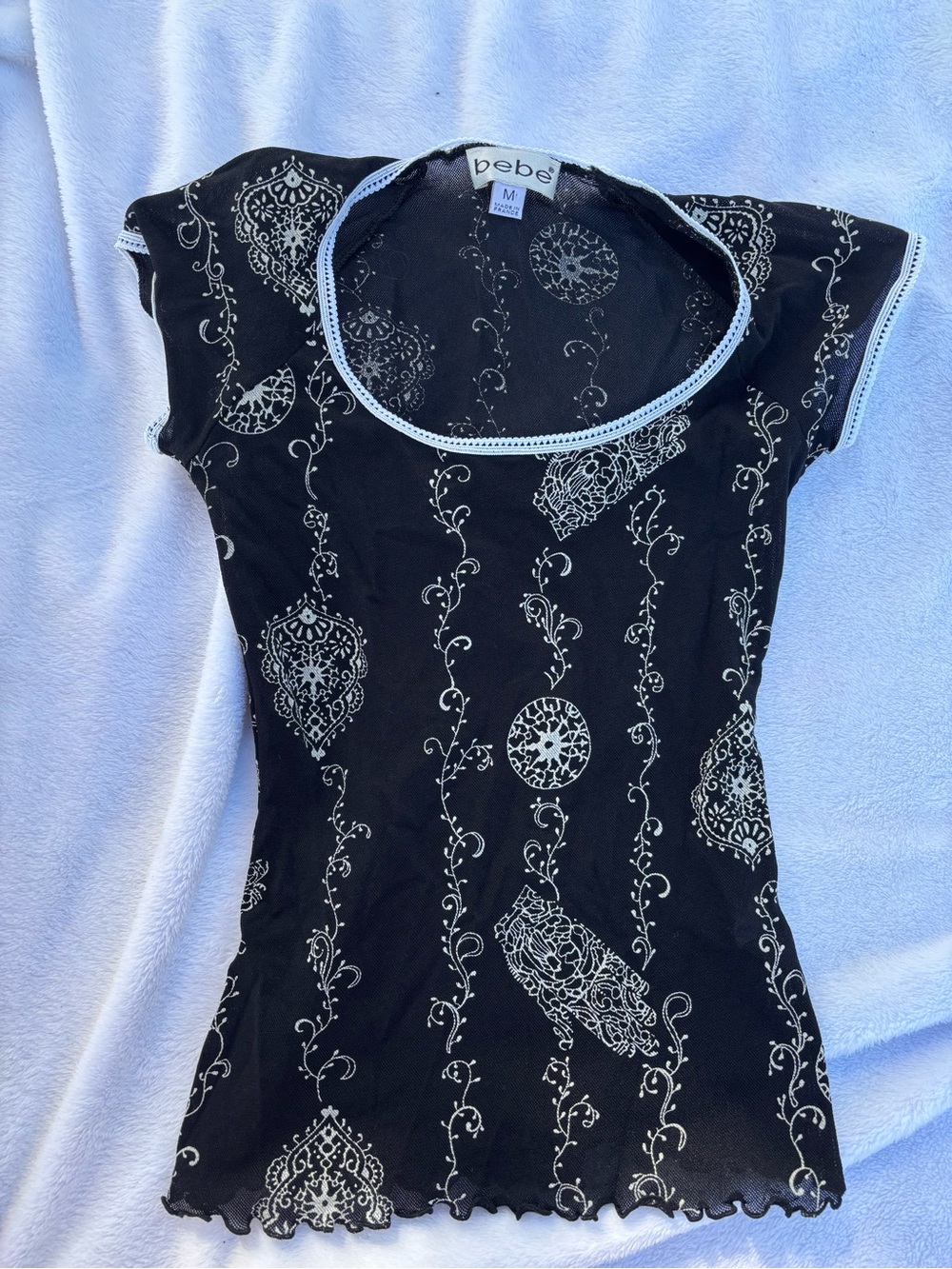 Vintage Y2K bebe - Black Patterned Mesh Scoop Neck Top